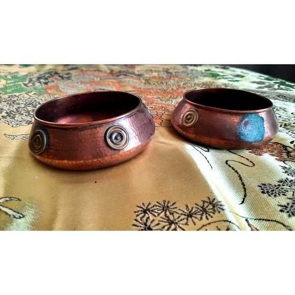 Vintage Middle Eastern Hand Hand Hammered Copper Vessel Pots Pair Set - Picture 2 of 5